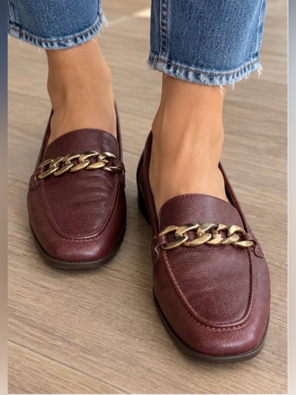 Clarks Sarafyna Iris Burgundy Leather Loafers - Size 12